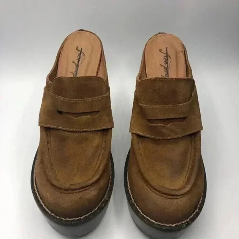 Free People Womens Liza Platform  Tan Suede